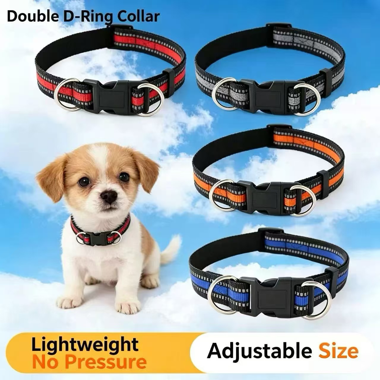 Heavy Equipment Cat - Double D-Ring Reflective Dog Collar Heavy
